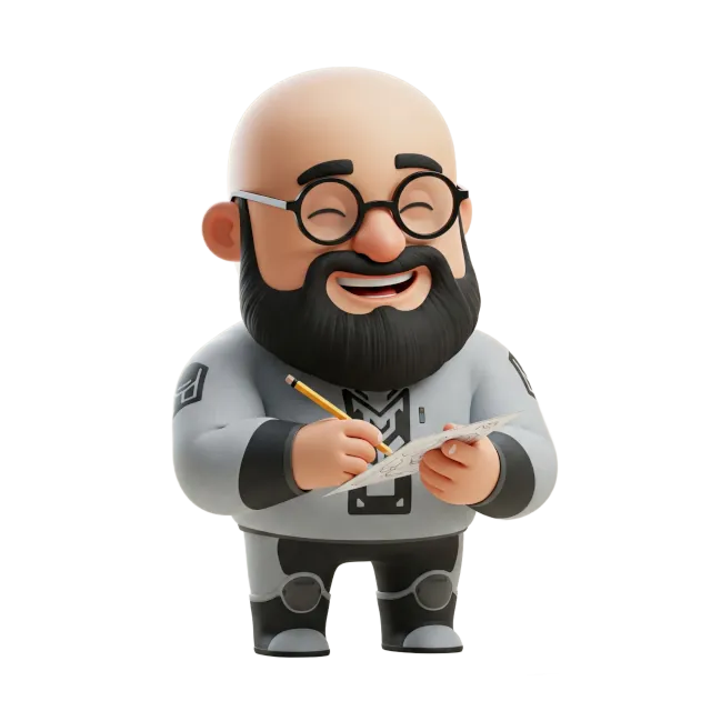 Moi version cartoon 3D entrain de prendre des notes